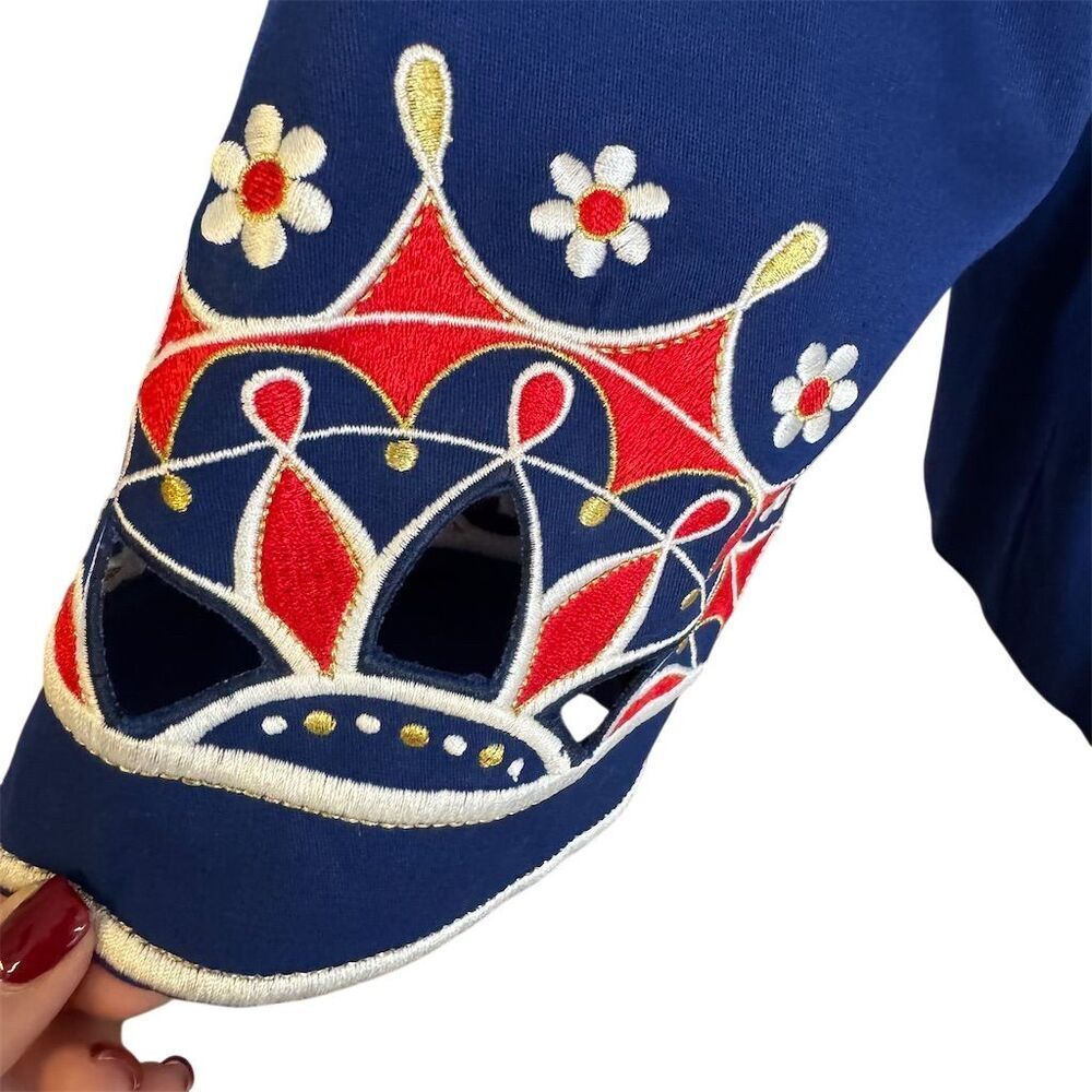 Bob Mackie Wearable Art Blue Embroidered Cutout Jacket Women's Size XS - Picture 9 of 15